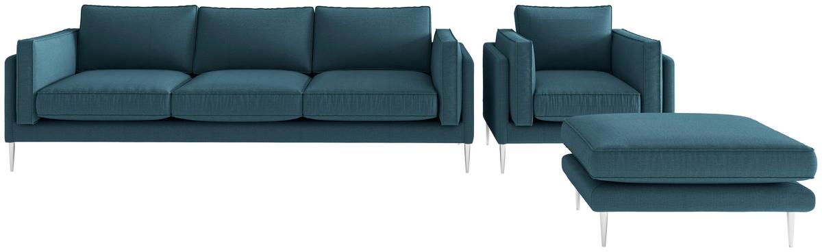Sitzgarnitur Austin - Edelstahlfarben/Petrol, Design, Textil - Livetastic
