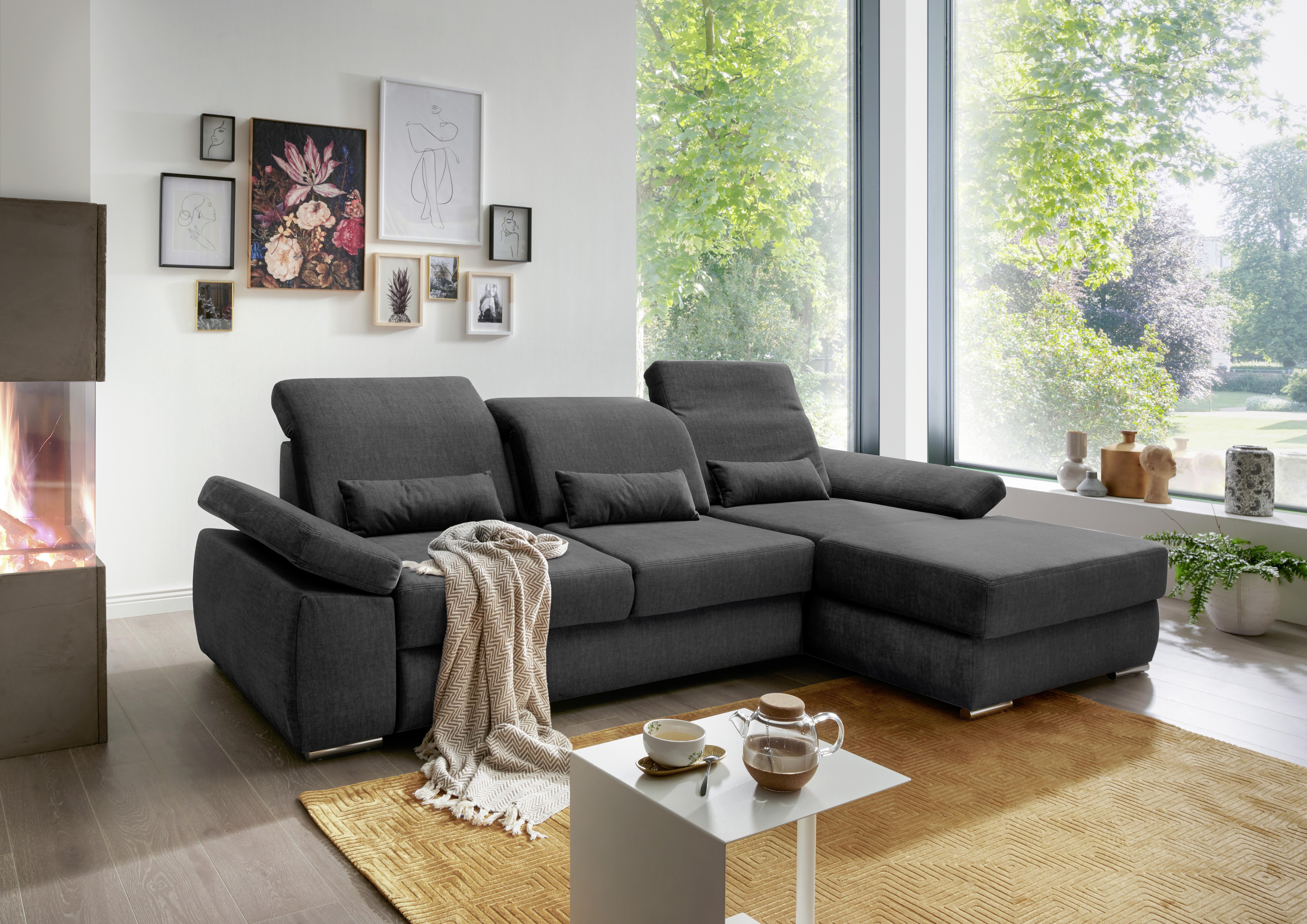 Ecksofa Milian Anthrazit S: 295/188 cm - Chromfarben/Anthrazit, MODERN, Holz/Textil (295/188cm) - Livetastic