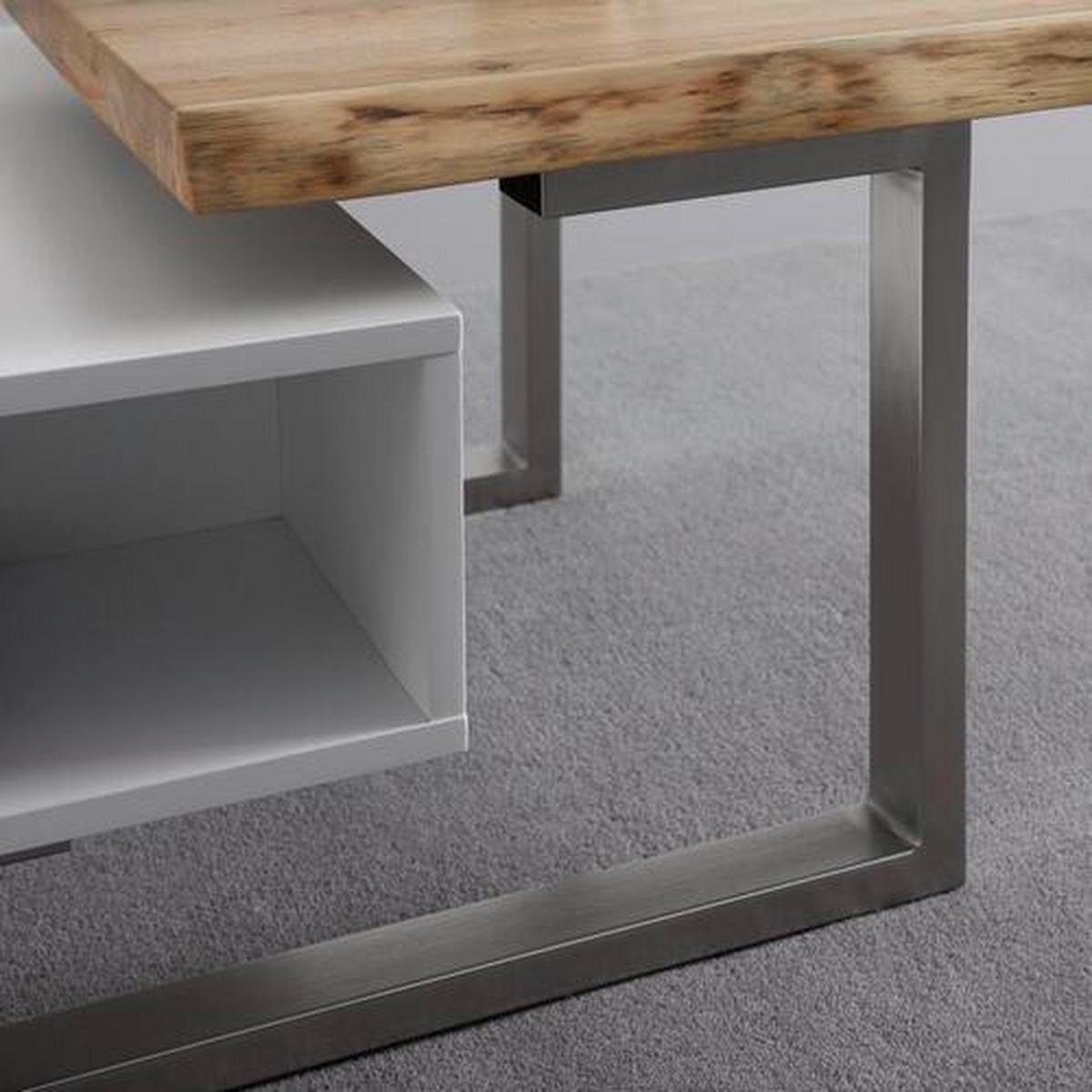Konferenční stolek CARLOS - bílá/barvy dubu, Moderní, kov/dřevo (110/61/40cm) - Modern Living