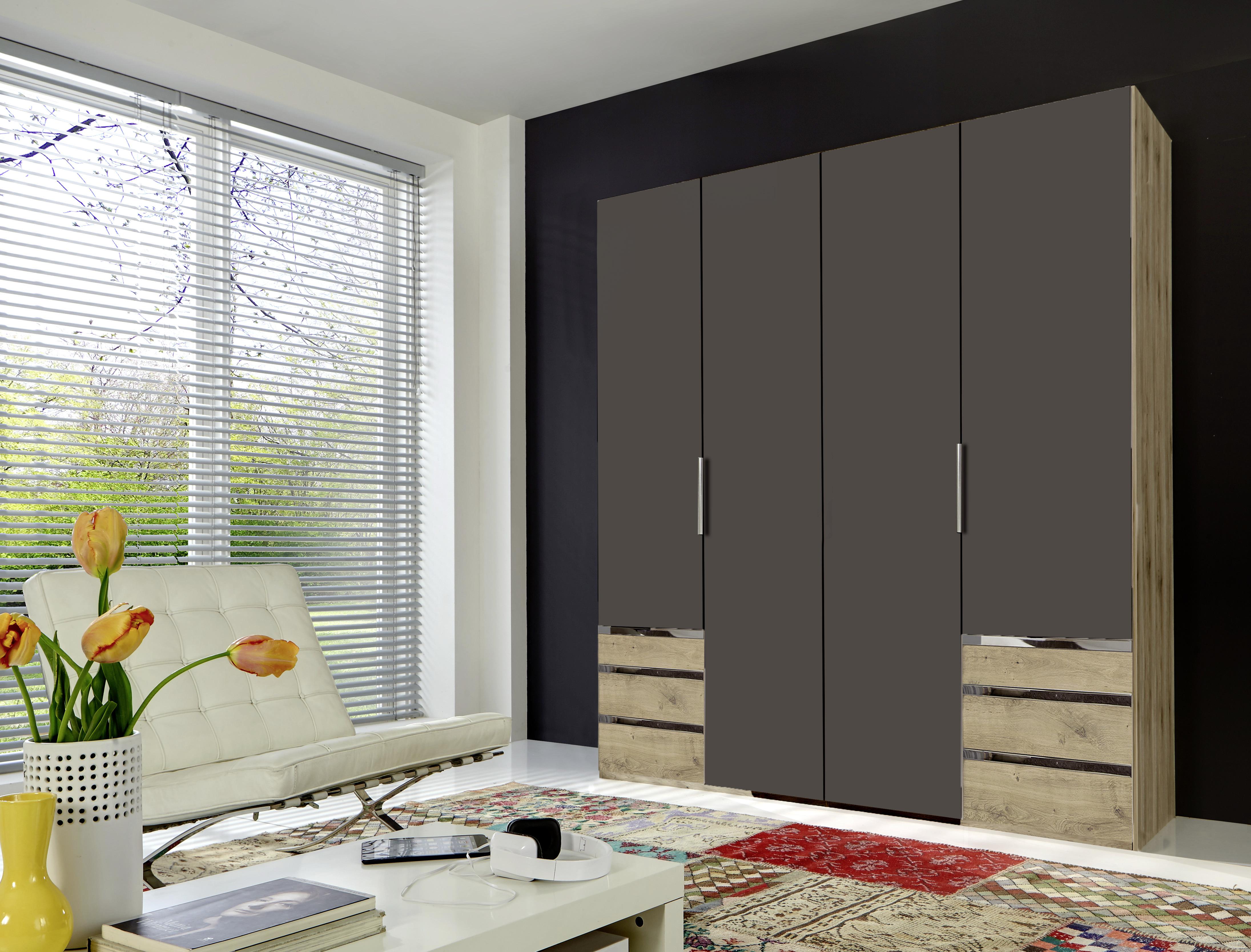 Drehtürenschrank Mit Laden 200cm Level 36a, Graphit/eiche - Eichefarben/Graphitfarben, MODERN, Holzwerkstoff (200/216/58cm) - MID.YOU