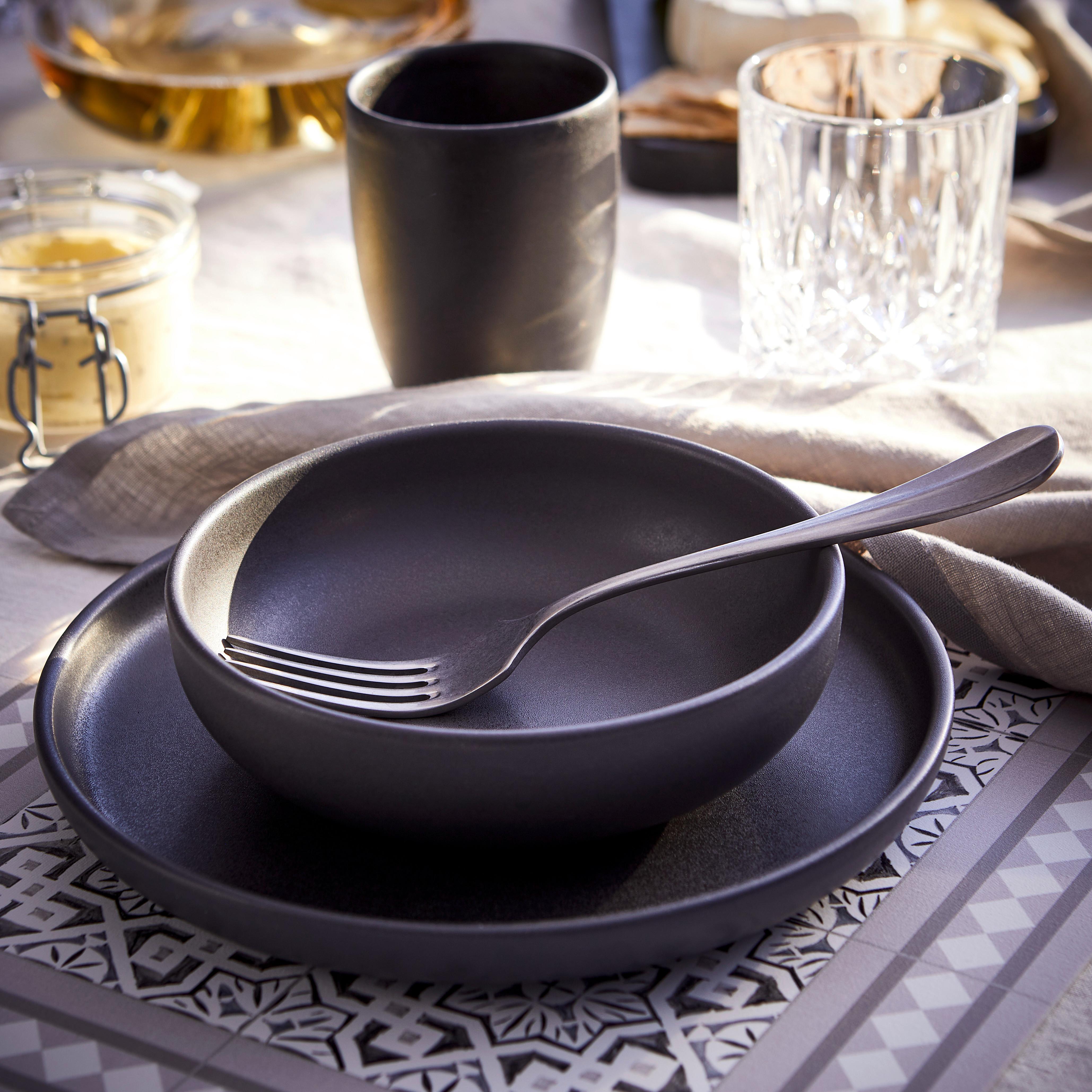 Kermik: Steinzeug • Schwarz/Dekor: Uni • mikrowellengeeignet • 12-teilig, für: 4Personen • spülmaschinenfest