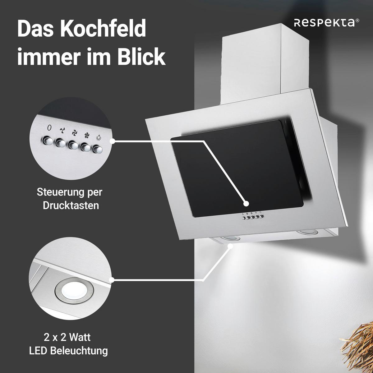 Dunstabzugshaube Kira Schwarz B: 60 Cm, Led - Edelstahlfarben/Schwarz, Trend, Glas/Metall (60/74,3-102,3/31,3cm) - Respekta