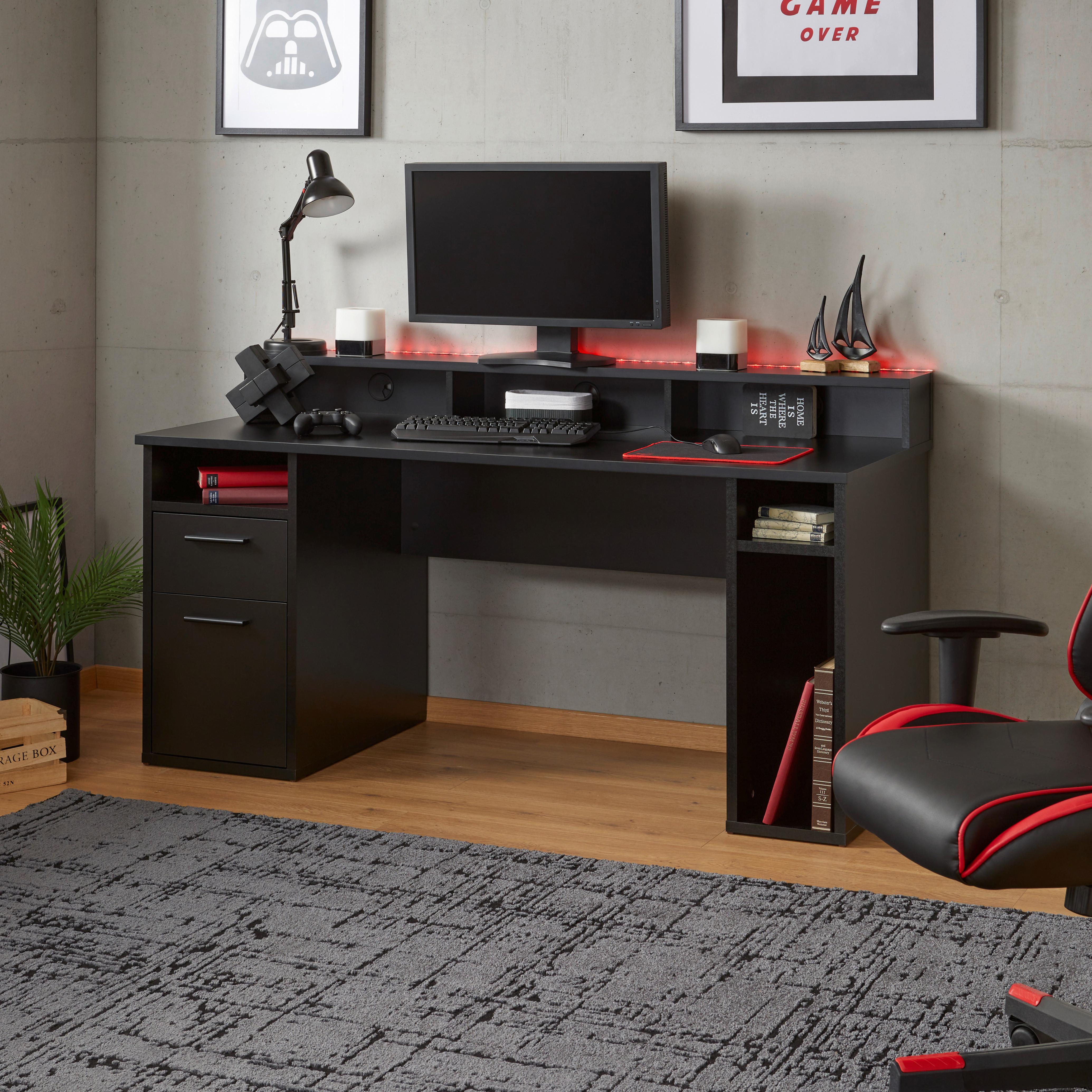 Gamingtisch Mx 200- Playtisch - Schwarz, Trend, Holzwerkstoff (165/90/67,5cm)