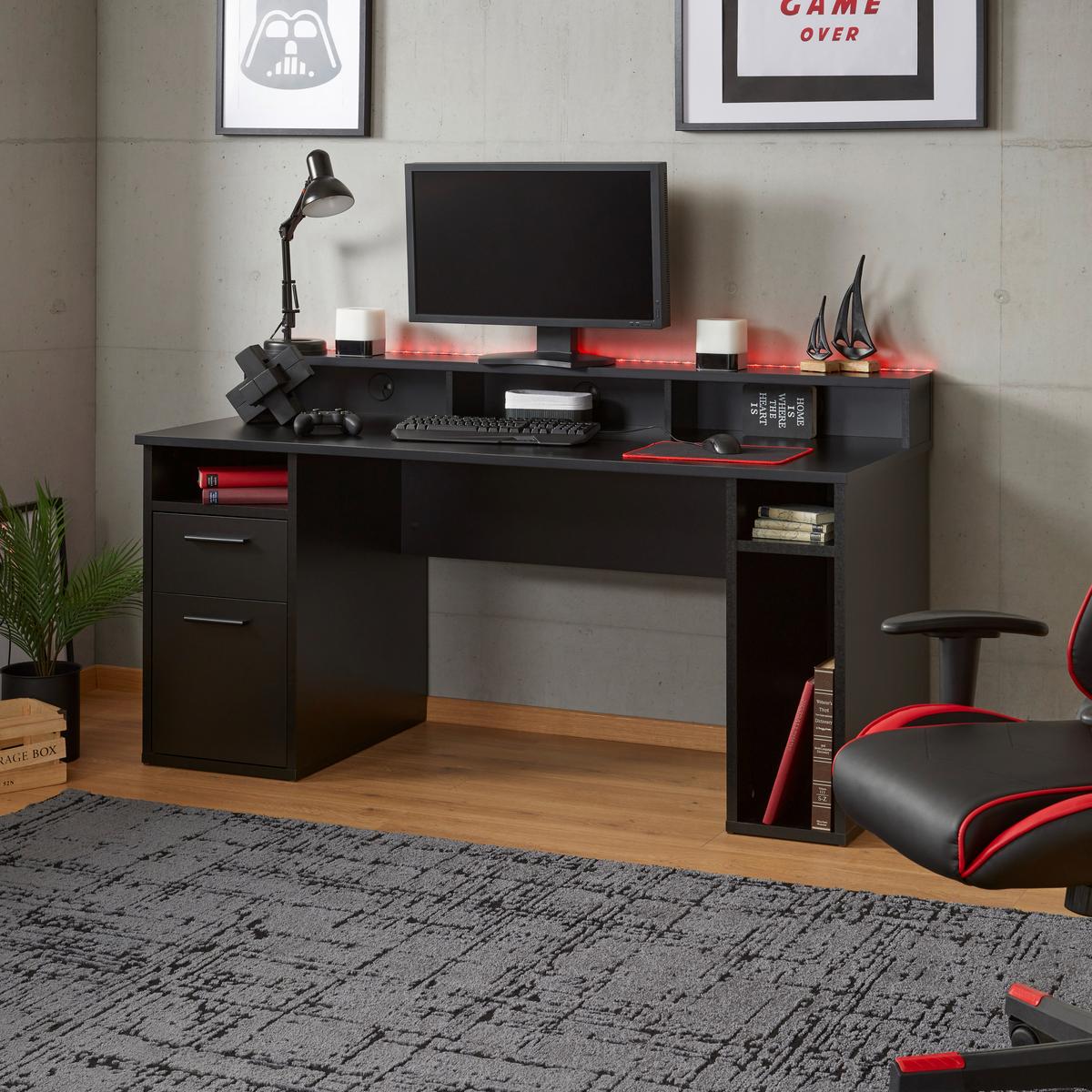 Gamingtisch Mx 200- Playtisch - Schwarz, Trend, Holzwerkstoff (165/90/67,5cm)