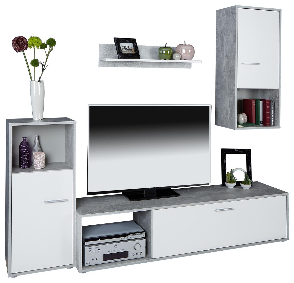 Vitrinkombináció Aran - világosszürke/fehér, Modern, faalapú anyag (221/183,5/40cm) - Best Price