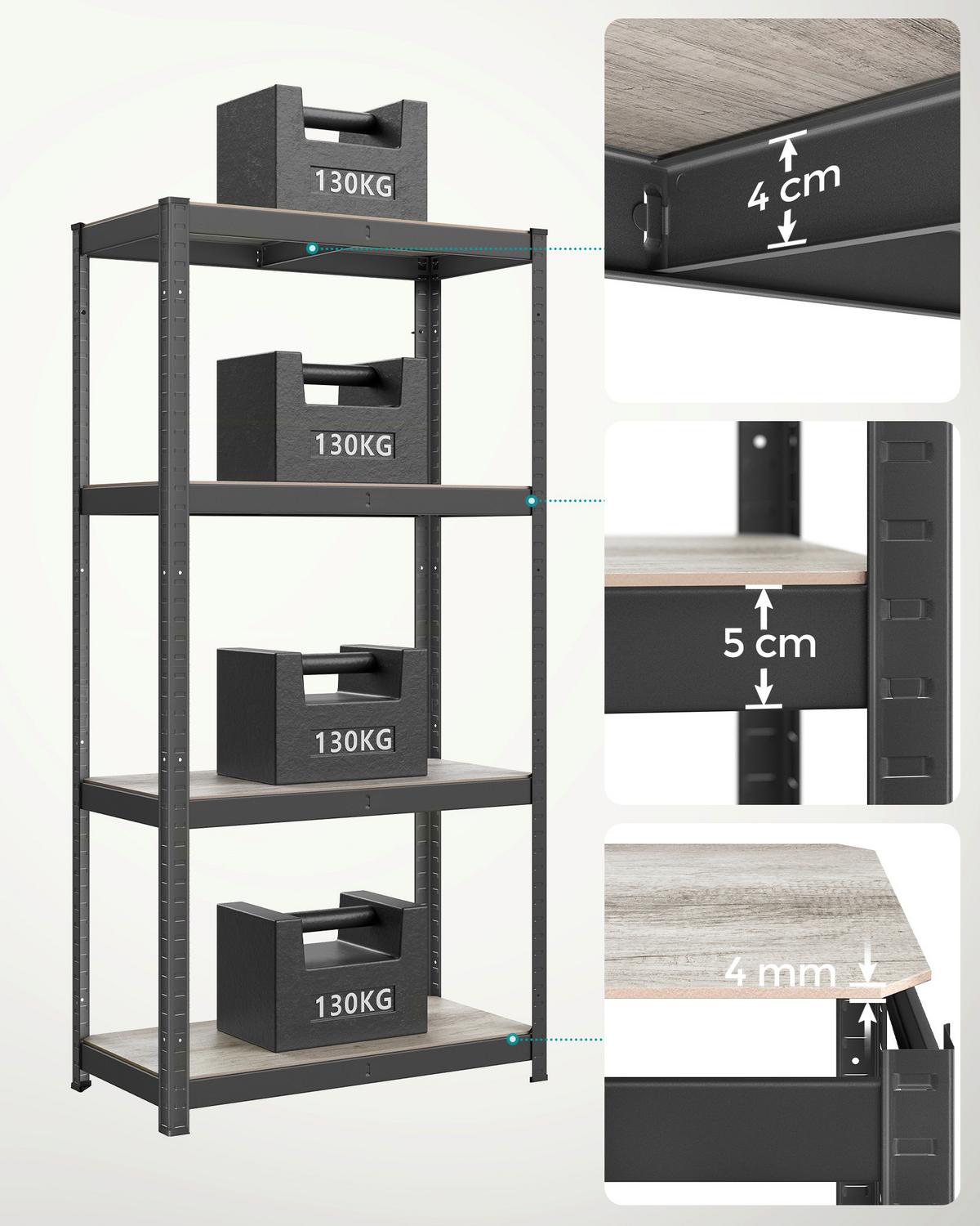 Schwerlastregal Shelving Schwarz/Greige B: 80 cm - Greige/Schwarz, Basics, Holzwerkstoff/Metall (80/160/40cm)
