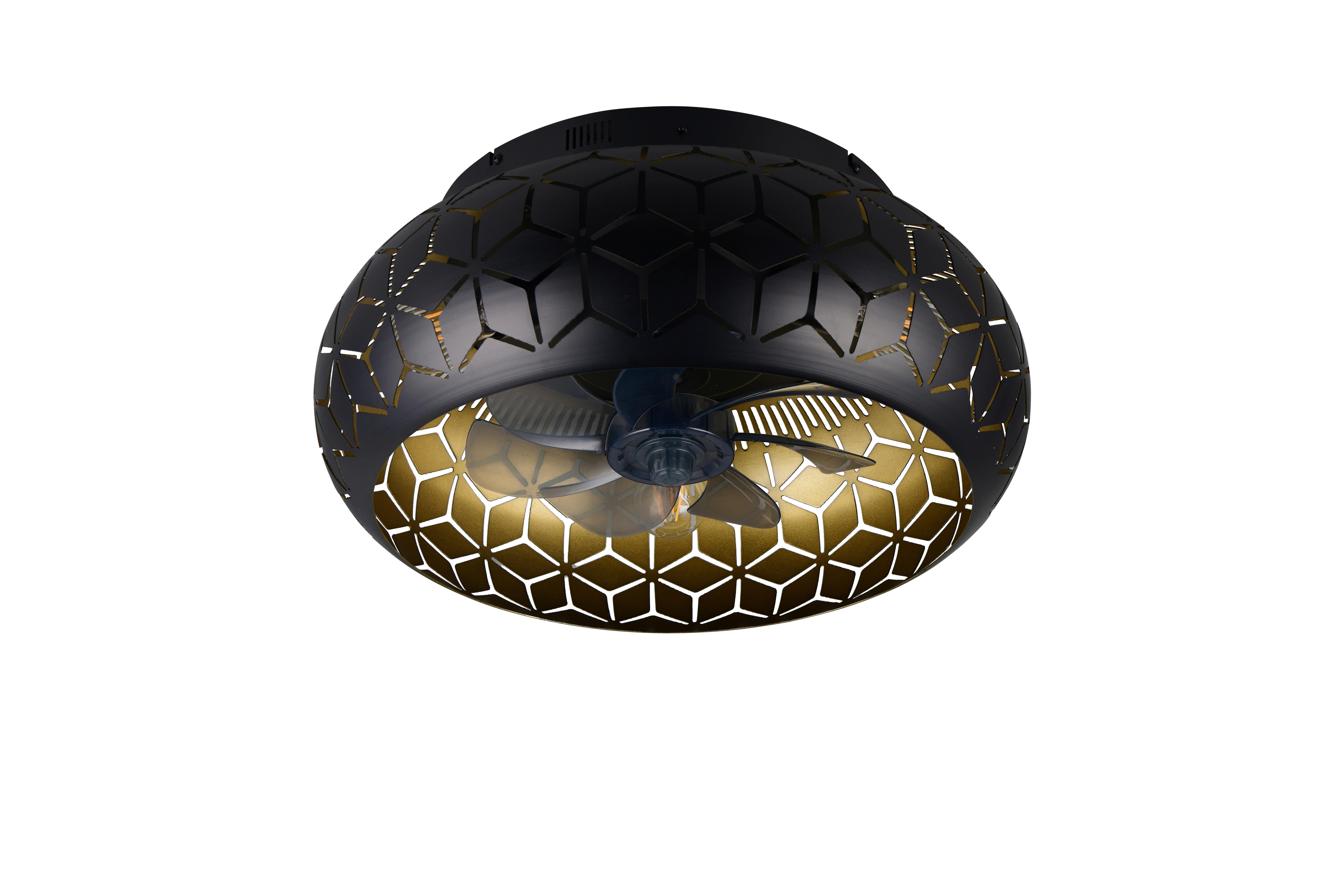 Deckenventilator Bidar D: 50cm Schwarz Goldfarben Transparent - Transparent/Goldfarben, LIFESTYLE, Kunststoff/Metall (50/22cm)