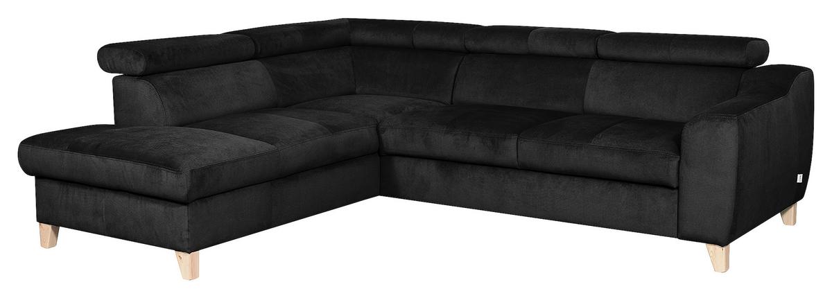 Ecksofa Aspen mit Bettkasten Webstoff Schwarz 208x245 cm - Buchefarben/Schwarz, Design, Textil (208/245cm) - Livetastic