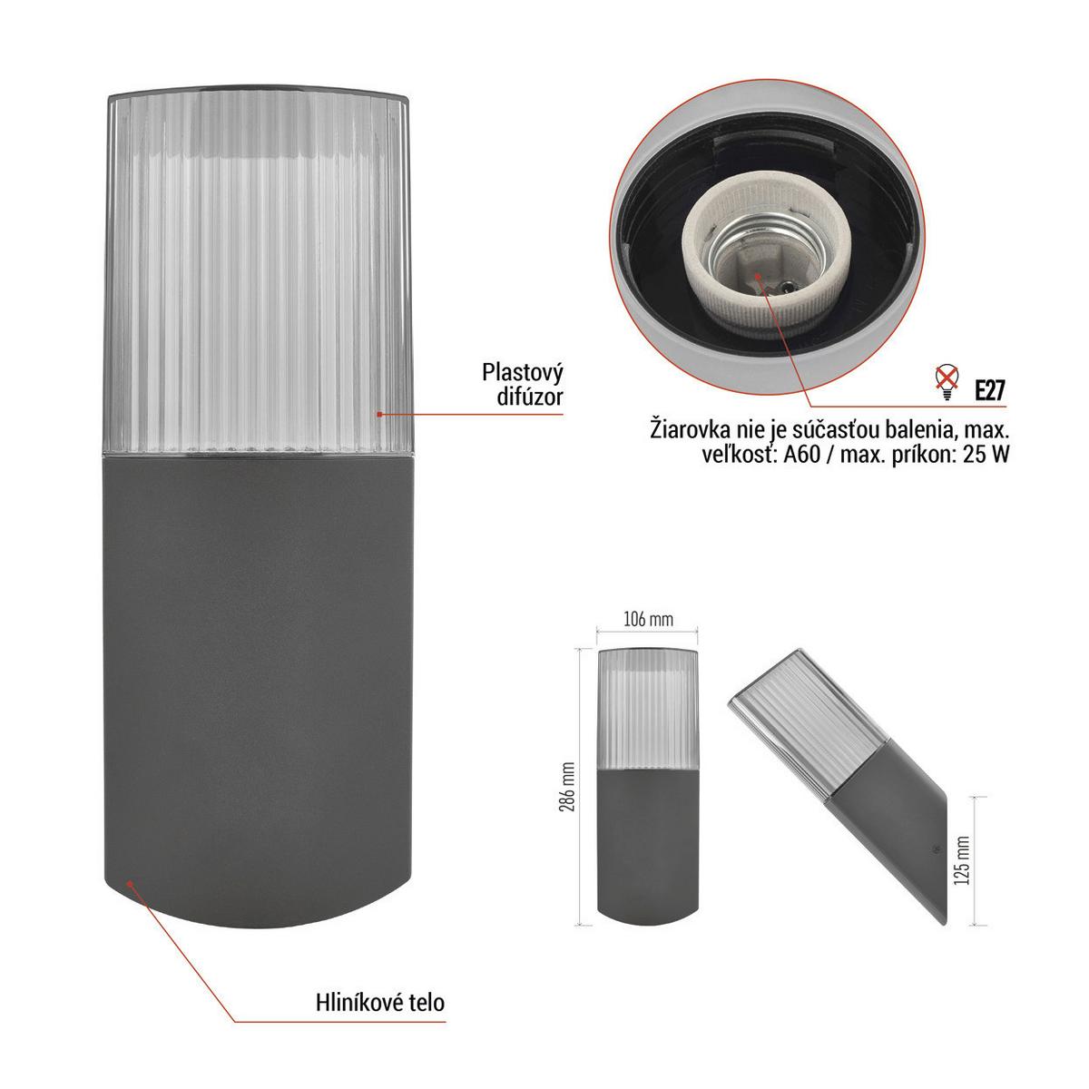 VONKAJŠIE SVIETIDLO LANA - antracitová, Modern, kov/plast