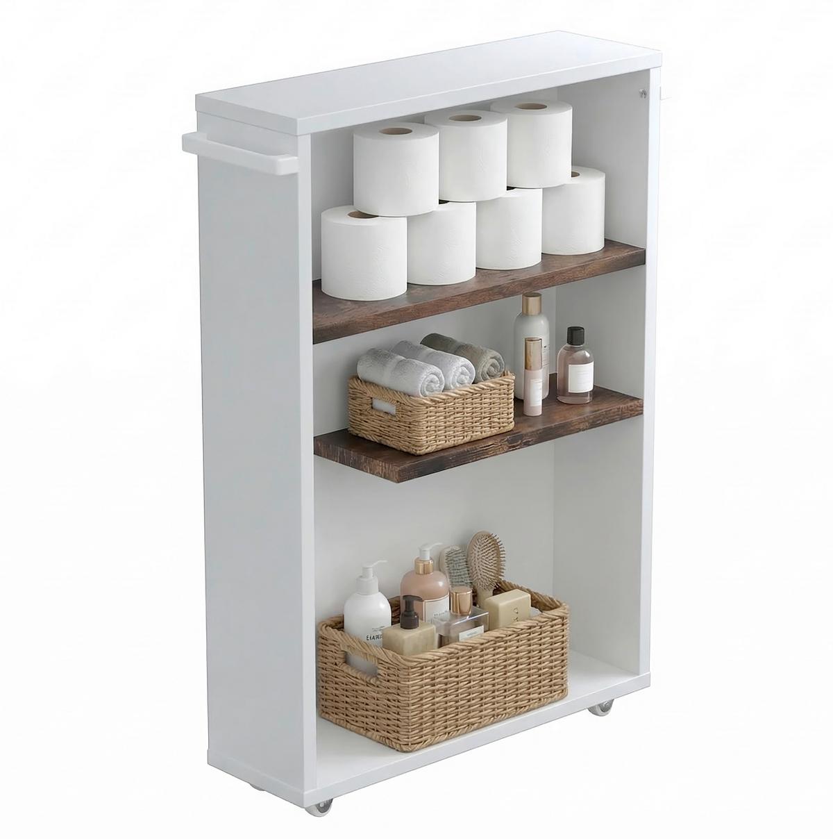 Midischrank Nilari Weiß/Eichefarben B: 20cm - Eichefarben/Silberfarben, Trend, Holzwerkstoff (20/61/45cm) - MID.YOU