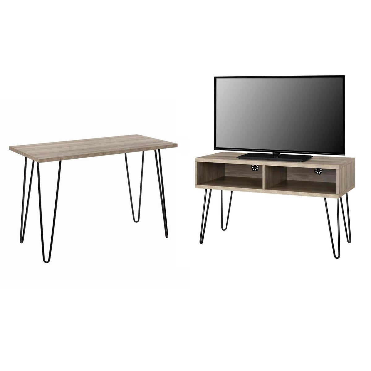TV-Element Owen Eichefarben B: 107 cm - Eichefarben/Schwarz, Design, Holzwerkstoff/Metall (107/63/50cm) - MID.YOU