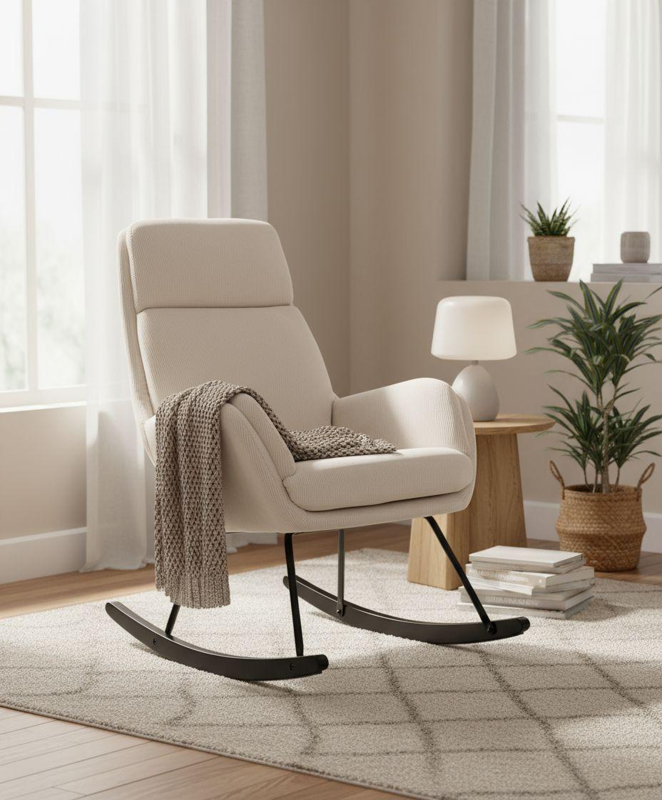 Scaukelsessel Nüv Creme B: 70 cm - Creme/Schwarz, Design, Holz/Textil (70/105/87cm) - Livetastic