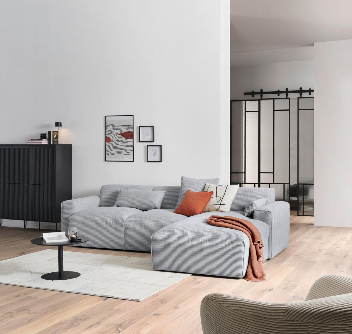 Ecksofa Mit Zierkissen Pearl Grau 303x196 Cm - Schwarz/Grau, Design, Textil (303/196cm) - Livetastic
