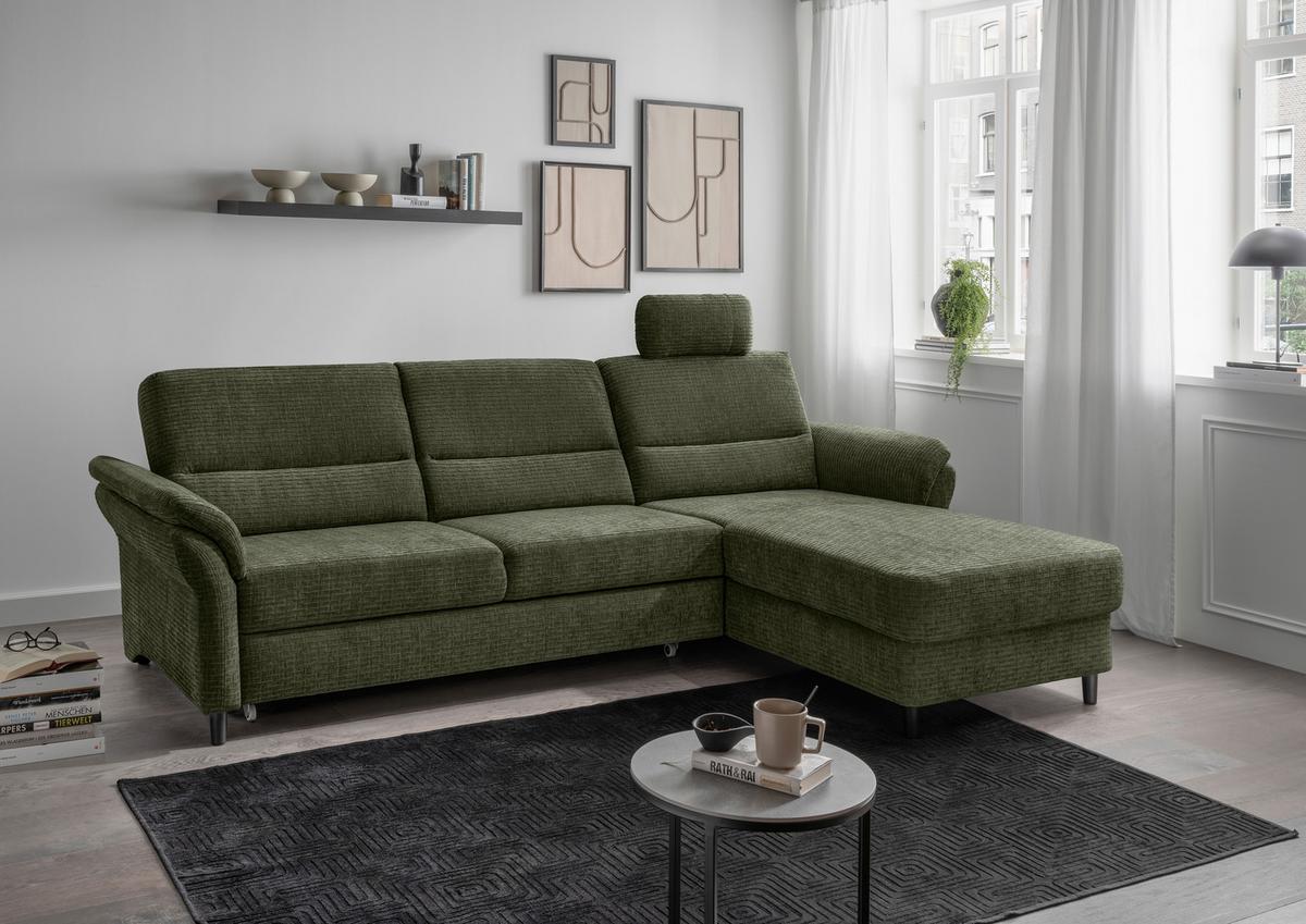 Ecksofa Cavoli, Olivgrün S: 279x176 cm - Schwarz/Olivgrün, MODERN, Textil (279/176cm) - Livetastic