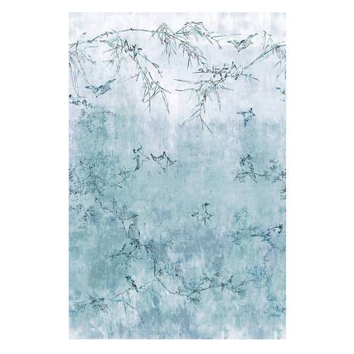 Fototapete Japanische Vögel - Blau/Weiß, Basics, Papier/Kunststoff (186/280cm)