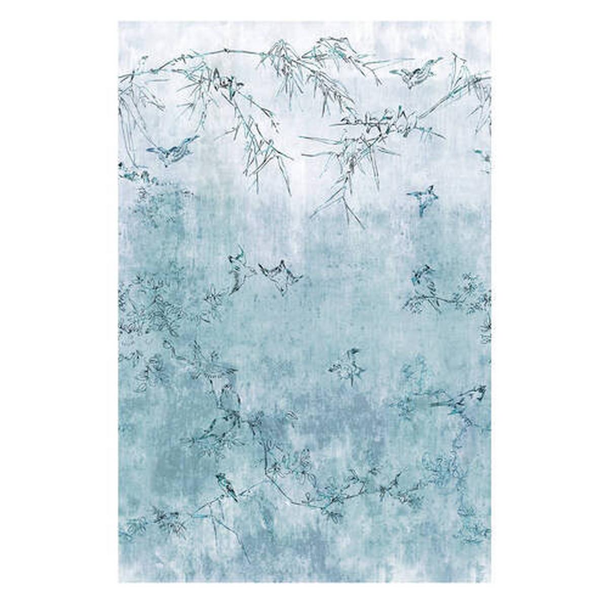 Fototapete Japanische Vögel - Blau/Weiß, Basics, Papier/Kunststoff (186/280cm)