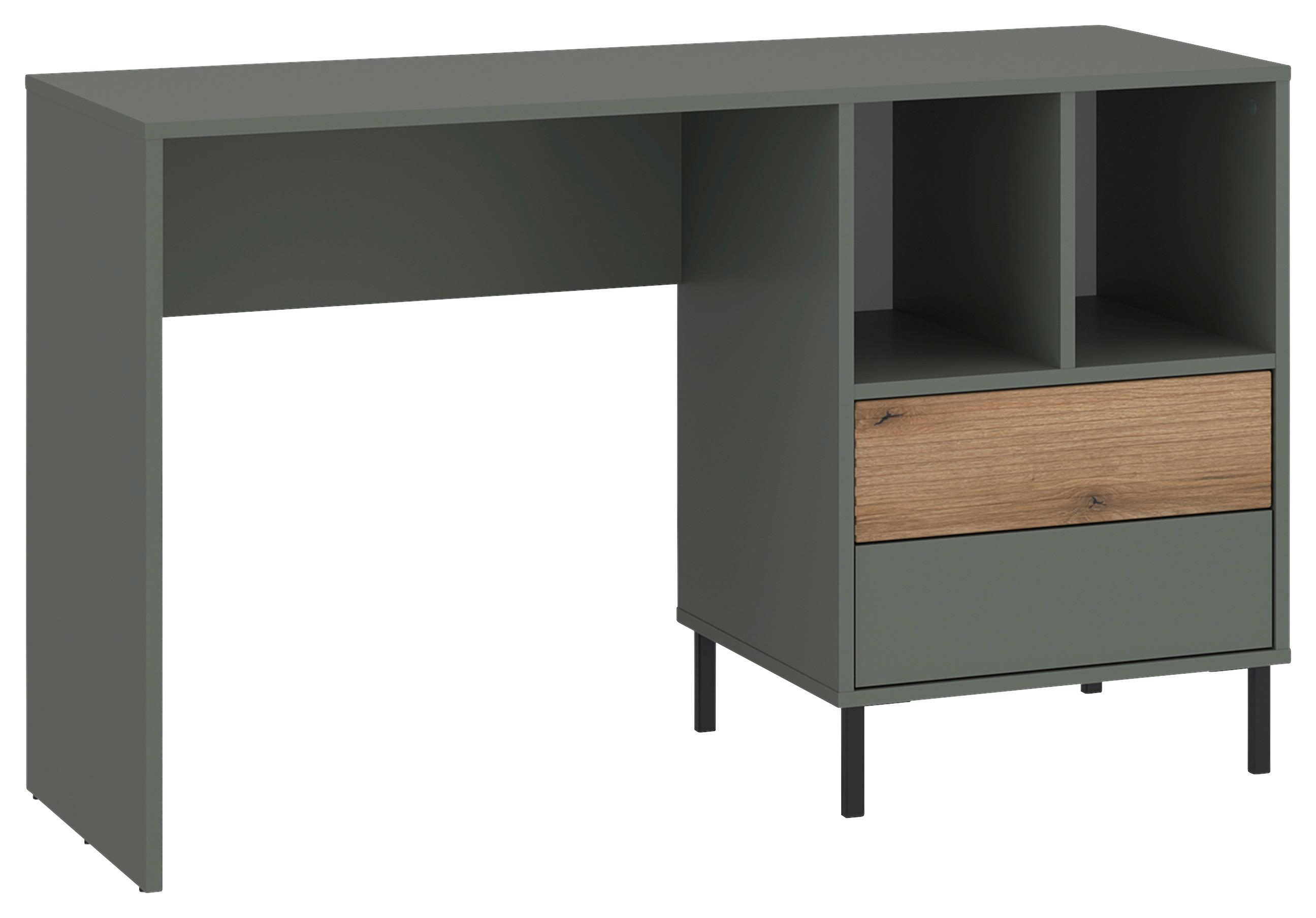 Písací stôl POZZI dekor dub/zelená - zelená/farba duba, Modern, kompozitné drevo (120/76,4/58cm) - Modern Living