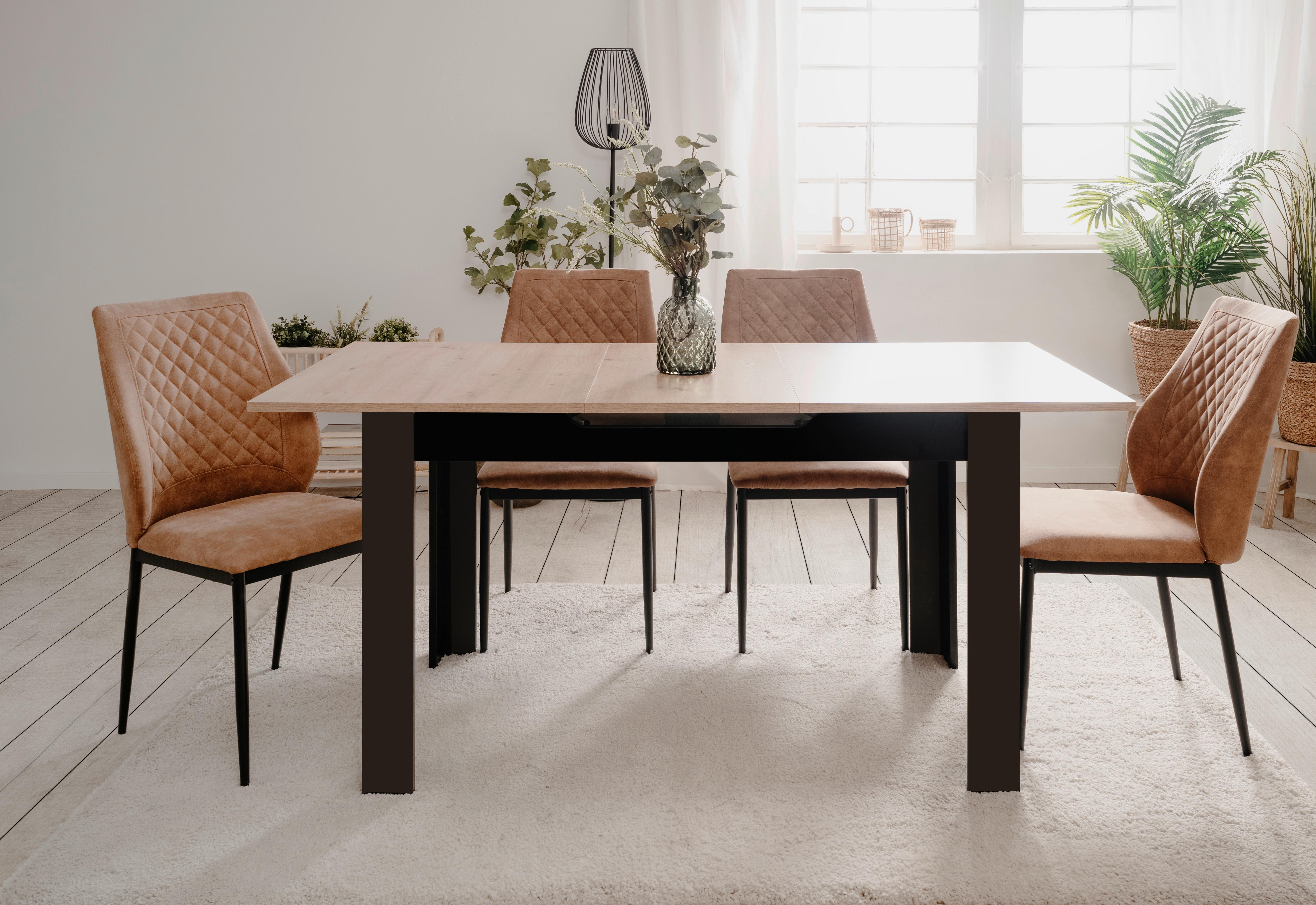Esstisch Birmingham 80a - Schwarz/Eiche Artisan, MODERN, Holzwerkstoff (125-165/80/75cm) - MID.YOU