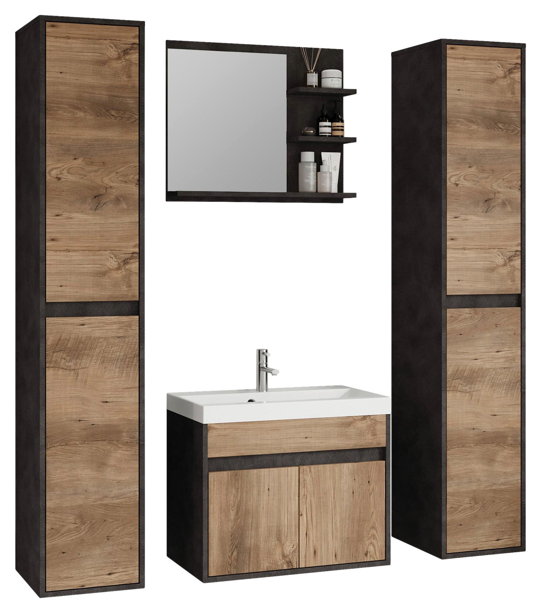 Badmöbel-Set 5-Tlg. Cyprus II B: 120,4 cm Kastanie/Anthrazit - Kastanienfarben/Anthrazit, LIFESTYLE, Keramik/Holzwerkstoff (120,4cm) - P & B