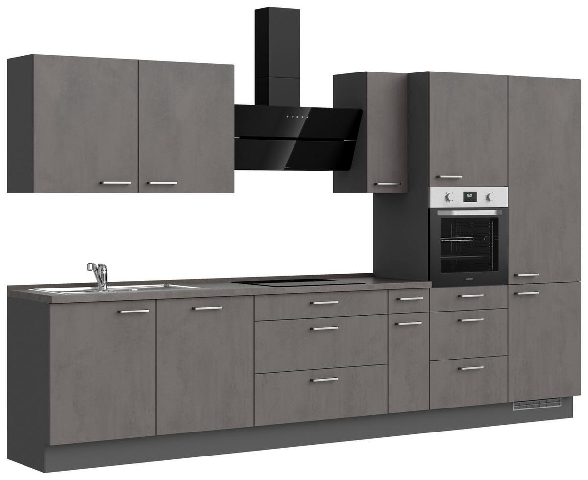 Kuchynská linka 360 cm, bridl.šedý betón/bridl.šedá - farba ušľachtilej ocele/bridlicová, Modern, kov/kompozitné drevo (360cm) - Nobilia