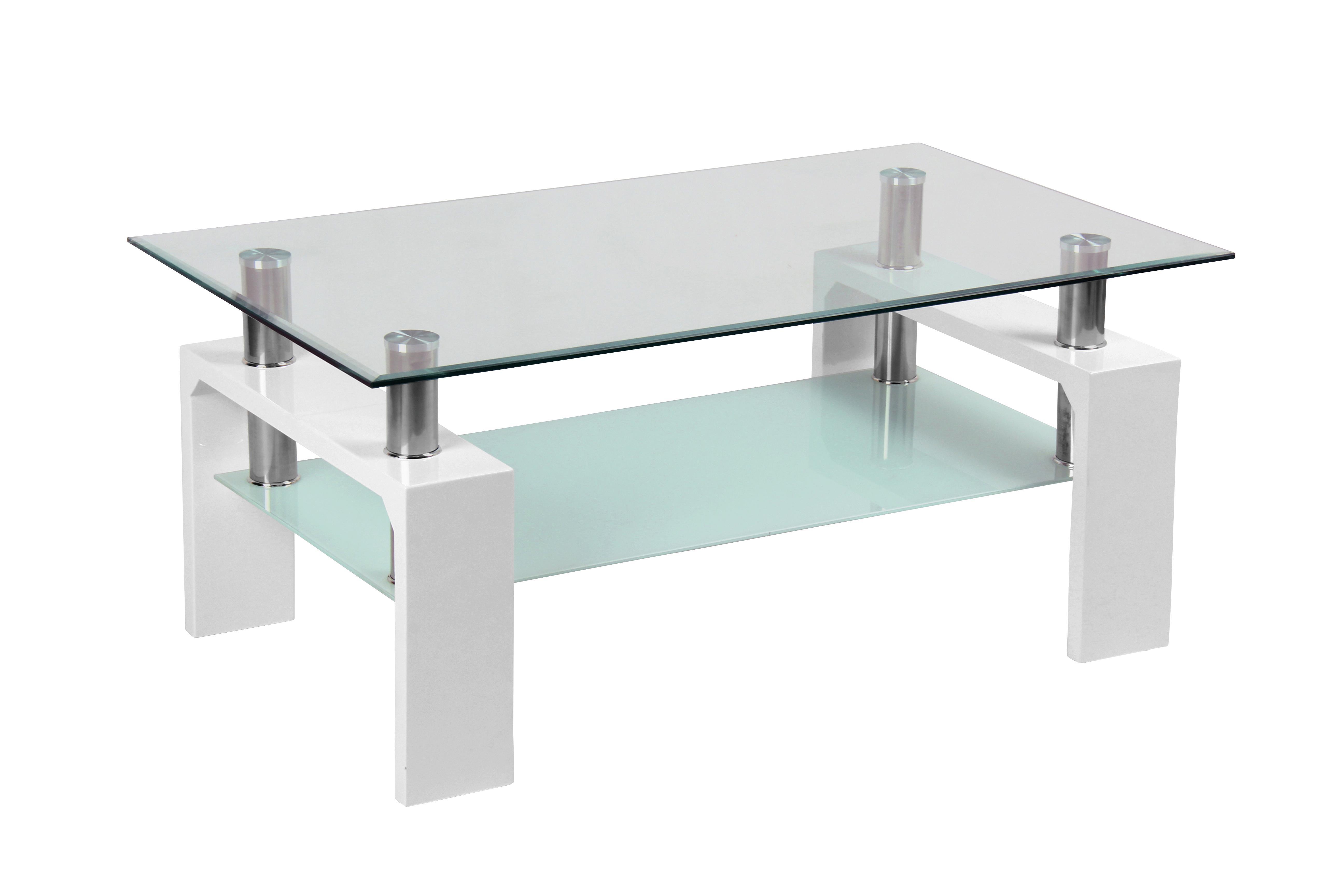 Dohányzóasztal Silvia - Átlátszó/Fehér, modern, Faalapú anyag/Üveg (100/45/60cm)