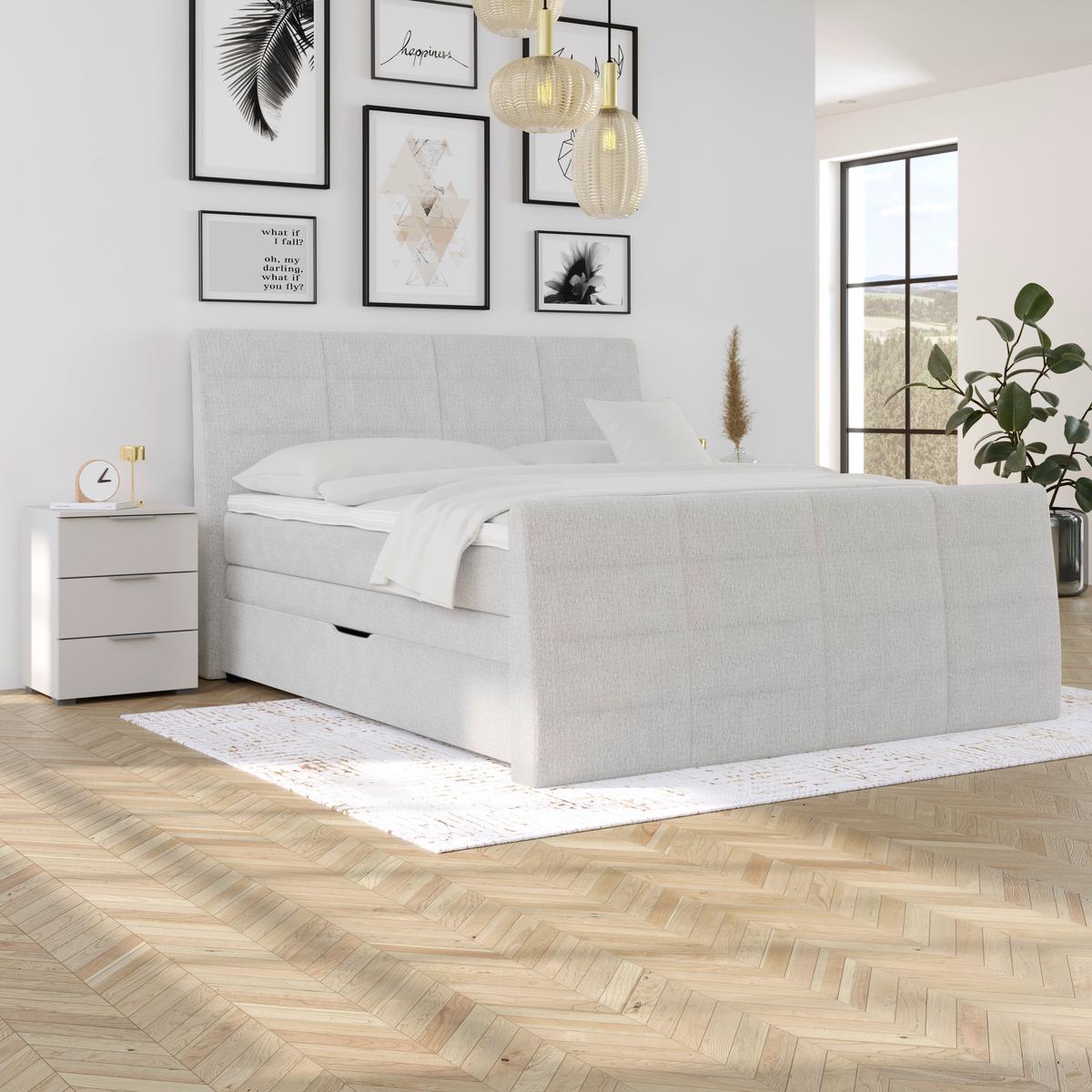 Boxspringbett Libra - Schwarz/Weiß, KONVENTIONELL, Textil (160/200cm)