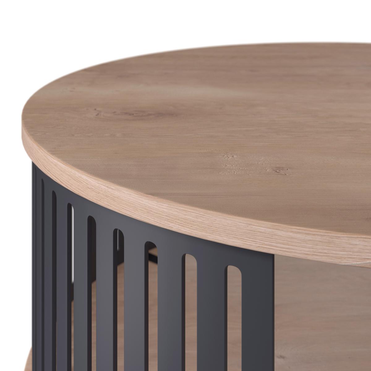 Couchtisch Santiago Rund MDF Eiche, B: 75 cm - Eichefarben/Schwarz, MODERN, Holzwerkstoff/Metall (75/44/75cm)