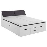 Stauraumbett mit Bettkasten 140x200 cm Maxi Weiß/Grau - Weiß/Grau, KONVENTIONELL, Holzwerkstoff/Textil (140/200cm)