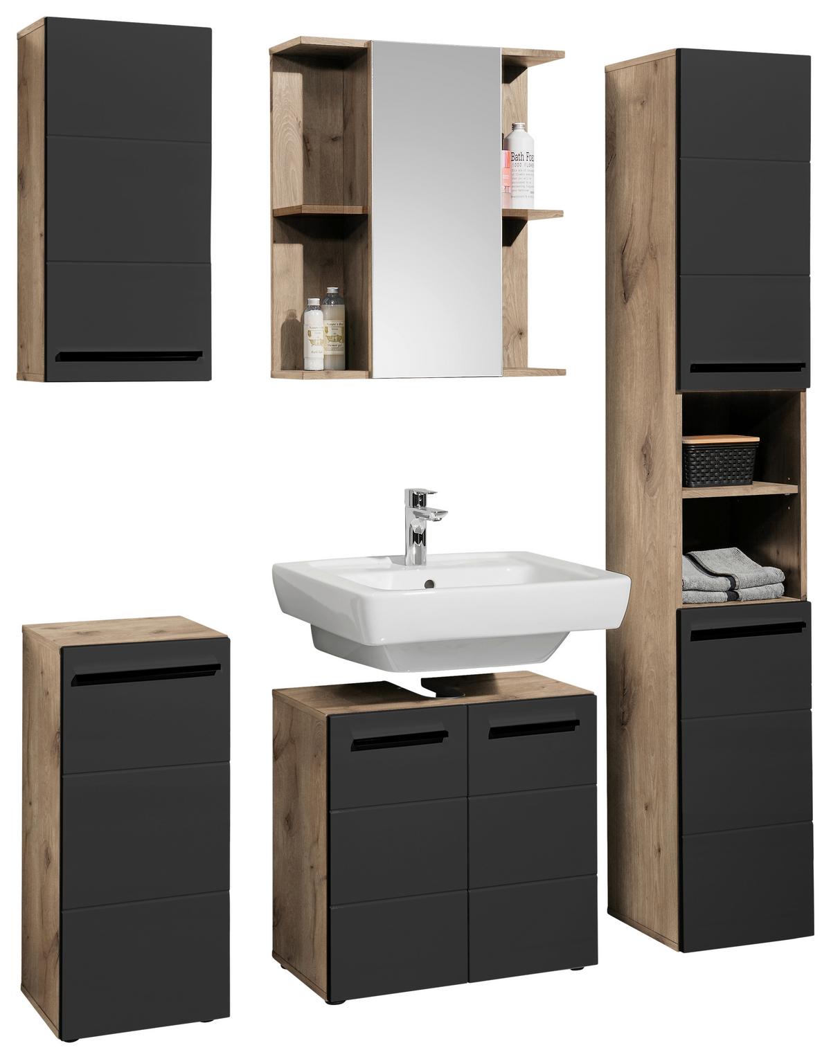 Waschbeckenunterschrank Vista B: 60 cm Eiche Dekor/Schwarz - Eichefarben/Schwarz, Basics, Holzwerkstoff (60/62/31cm) - MID.YOU