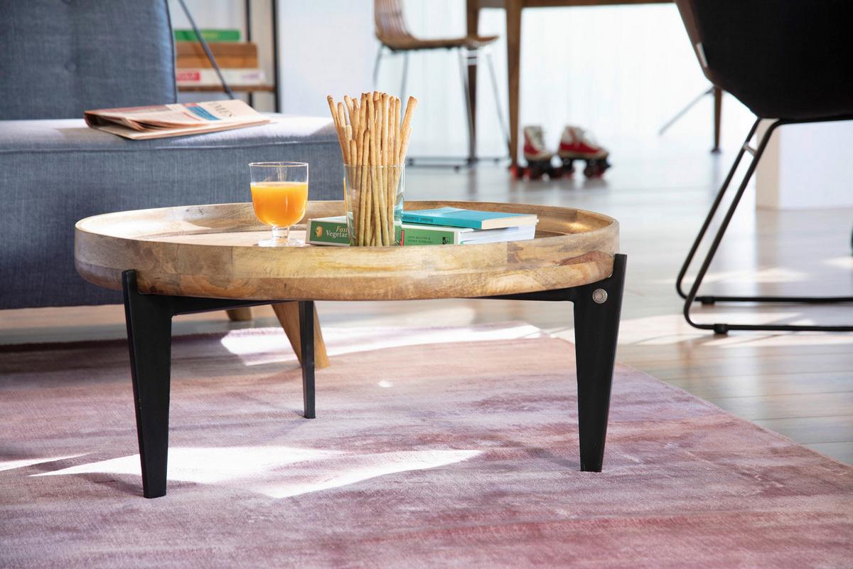 COUCHTISCH Mangholz B: 75cm - Schwarz/Naturfarben, Design, Holz/Metall (75/75/34cm) - MID.YOU