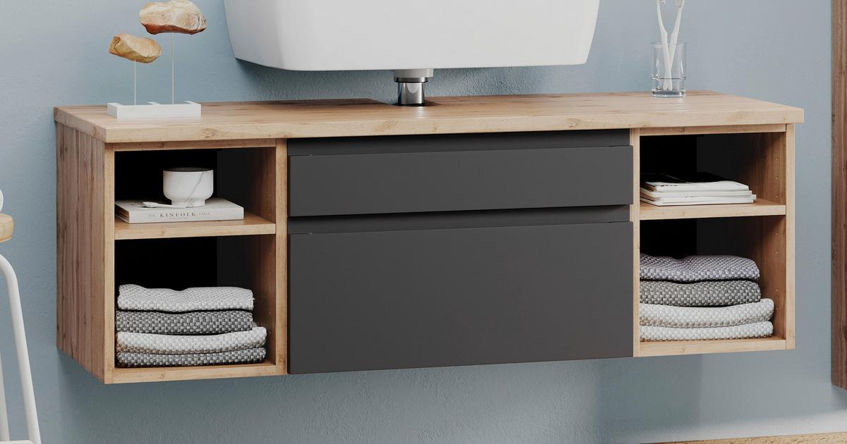 Hängender Waschbecken- Unterschrank Arosa B: 120 Cm - Eiche Wotan/Grau, MODERN, Holzwerkstoff (120/41/47cm) - Held