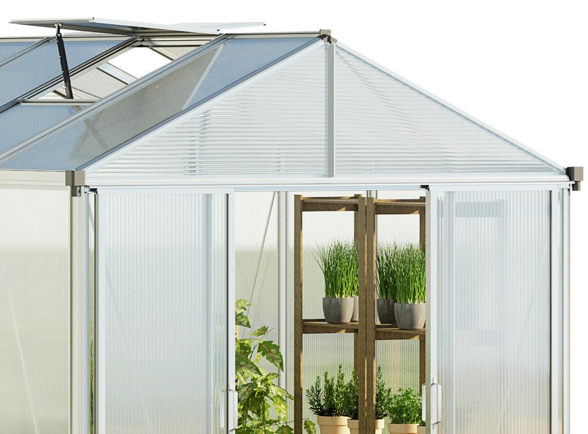 Gewächshaus Premier B 6,73 m² Alu 225x232x299 cm - Silberfarben, MODERN, Metall (225/232/299cm)