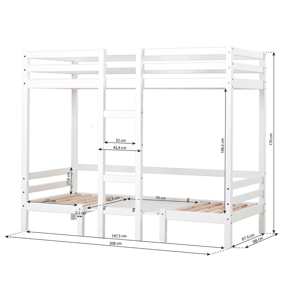 Etagenbett Eco Dream Jumbo Weiß, Lf: Ca. 90x200 Cm - Weiß, MODERN, Holz (90/200cm) - MID.YOU