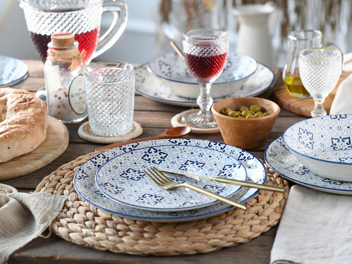 Tafelservice Yara Blau Blau, Weiß L: 31 cm - Blau/Weiß, Basics, Keramik (31/30/23cm) - Creatable