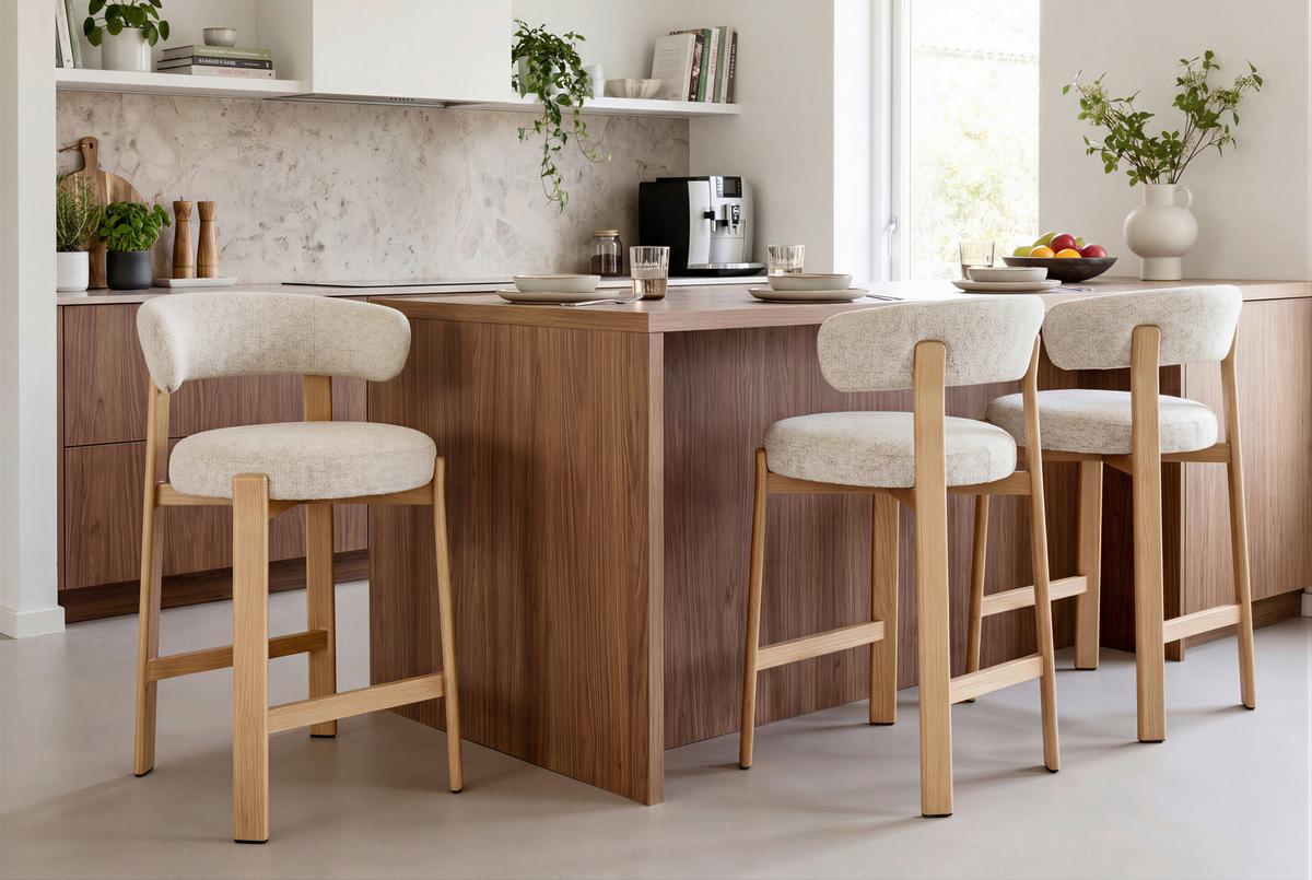 Barhocker Bilbao Eichefarben/Beige B: 52 cm - Eichefarben/Beige, MODERN, Textil/Metall (52/90,5/53,5cm) - Livetastic