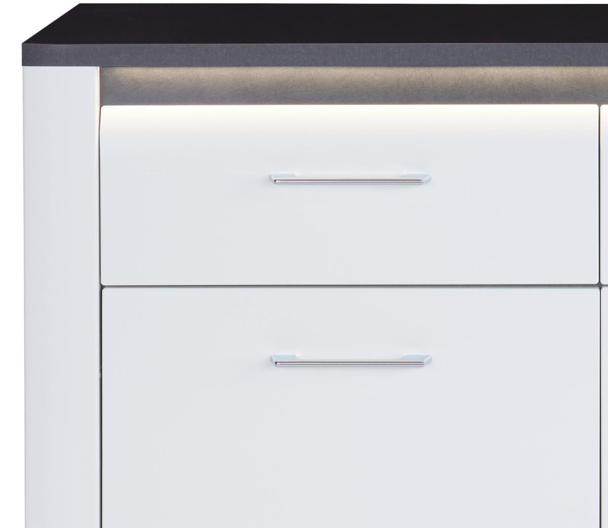 Kommode mit Beleuchtung + Soft-Close 109cm Alassio, Weiß - Schwarz/Graphitfarben, MODERN, Holzwerkstoff (109/86,2cm) - Luca Bessoni