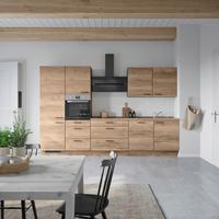 Kuchyňská linka 330 cm, dekor dub Havanna - černá/tmavý dub, Moderní, kov/kompozitní dřevo (330cm) - Nobilia