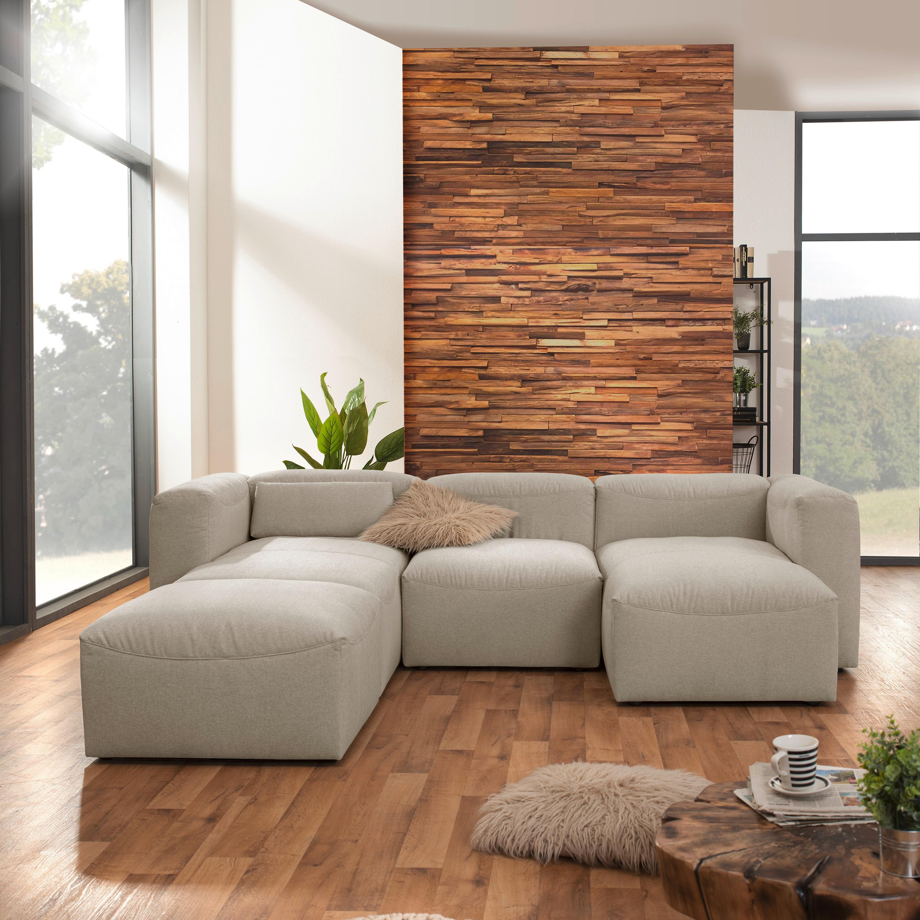 Wohnlandschaft Lena Creme Flachgewebe - Creme, Design, Textil (235/275/160cm) - Max Winzer