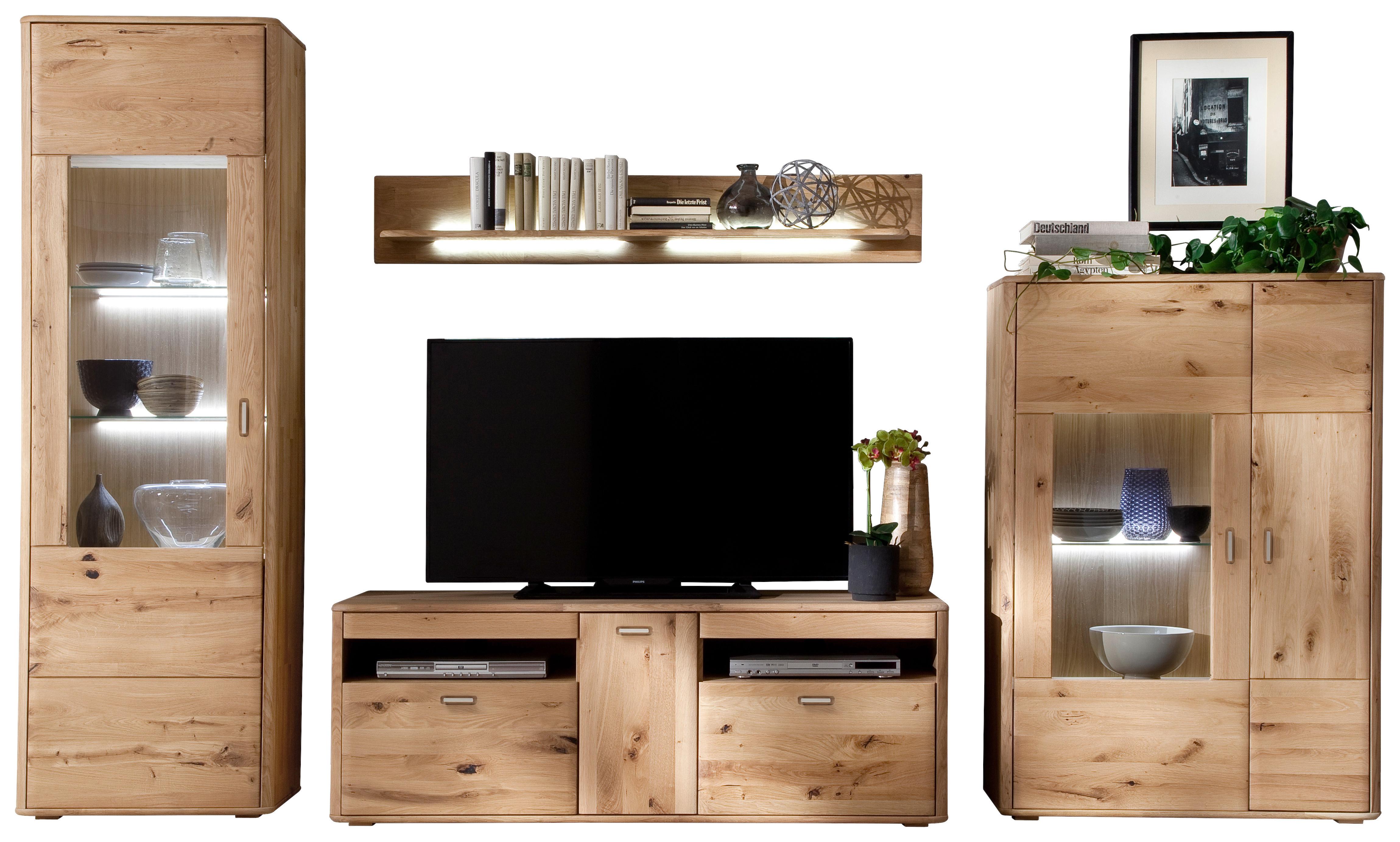 Wohnkombination Massiv 4-tlg. Ravello Eichefarben - Eichefarben, Design, Glas/Holz (339/208/50cm) - Livetastic