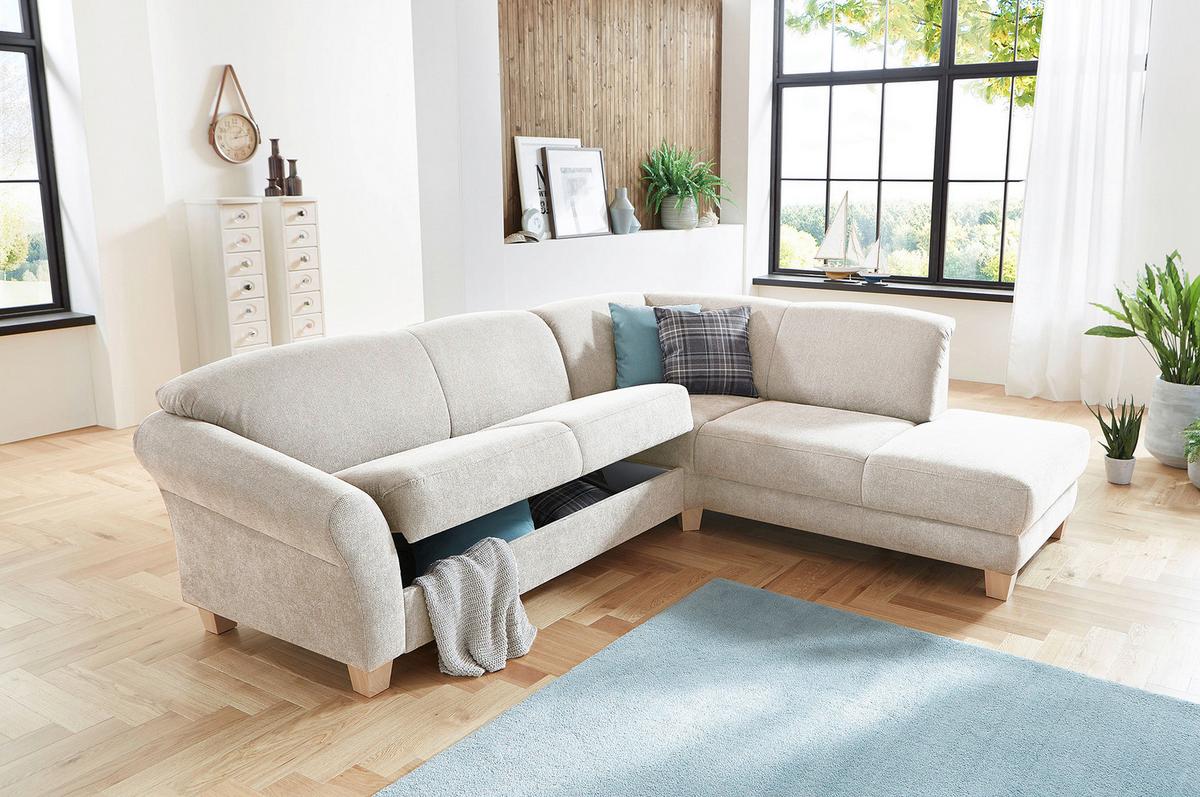 Ecksofa Gotland creme mit Bettkasten 257x212 cm - Creme/Naturfarben, KONVENTIONELL, Textil (257/212cm) - Sit & More