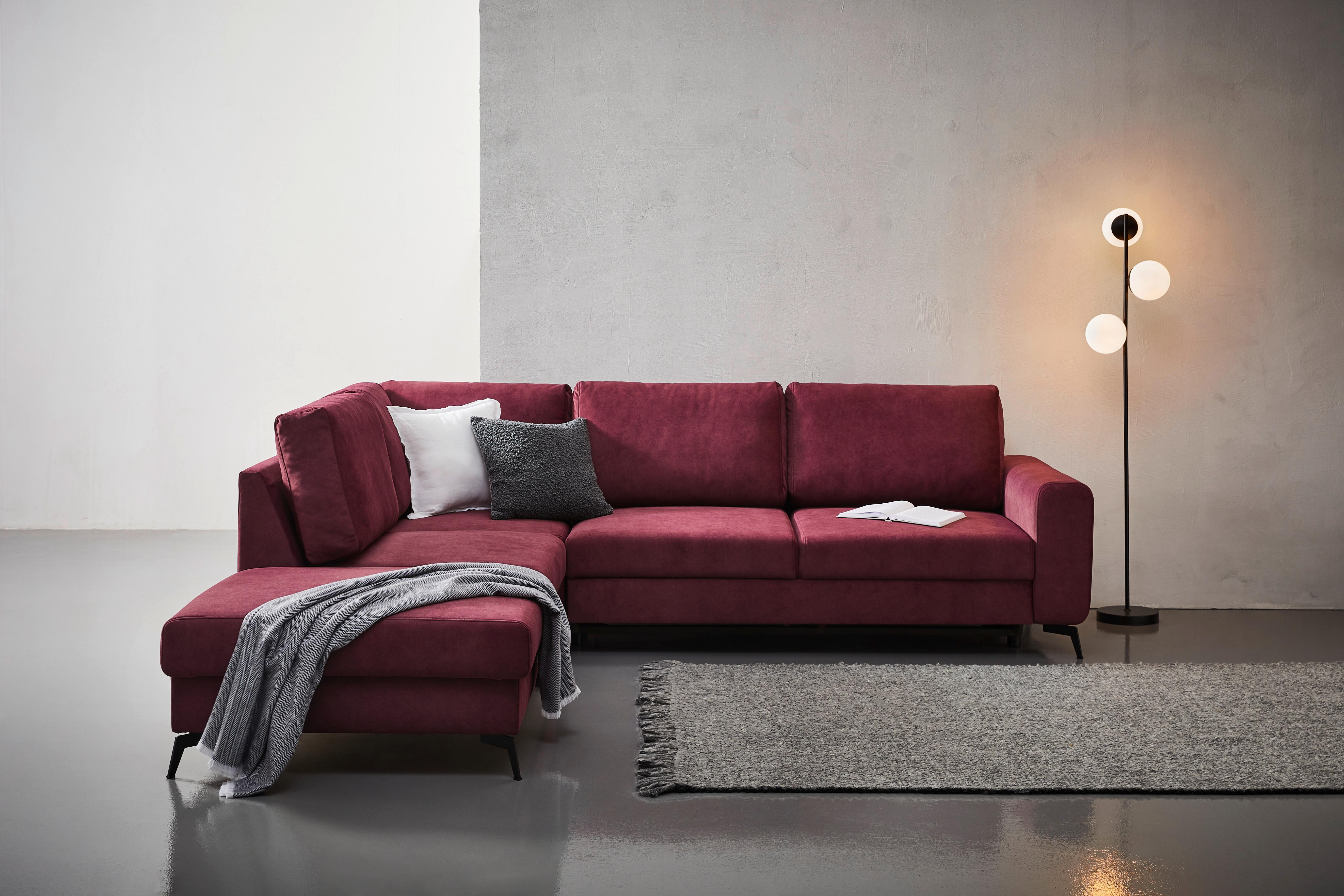 Ecksofa Mit Schlaffunktion Adesso Bordeaux Chenille - Bordeaux/Schwarz, KONVENTIONELL, Textil (257/275cm) - MID.YOU