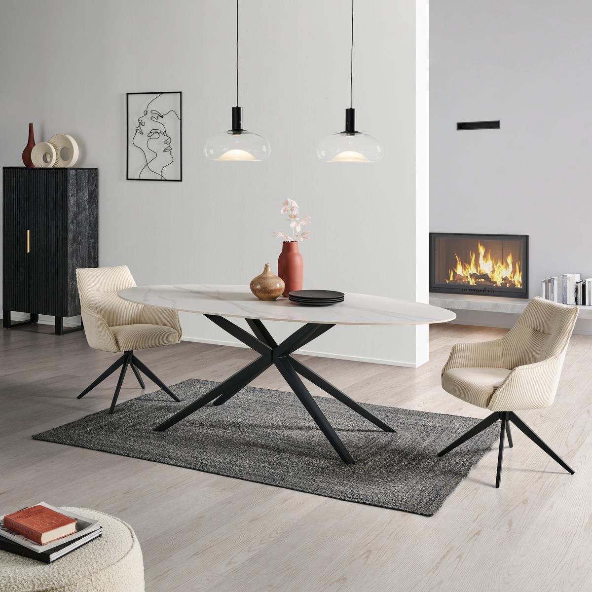 Armlehnstuhl-set Yuki - Beige/Schwarz, LIFESTYLE, Textil/Metall (61/87/65cm) - MID.YOU