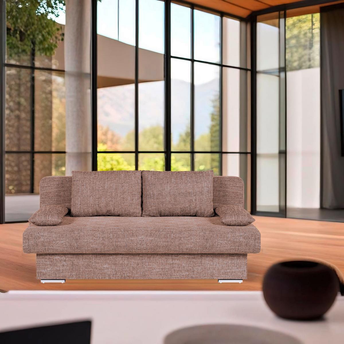Schlafsofa mit Bettkasten Bora Cappuccino - Chromfarben/Schwarz, Design, Holzwerkstoff/Textil (193/85/86cm) - P & B