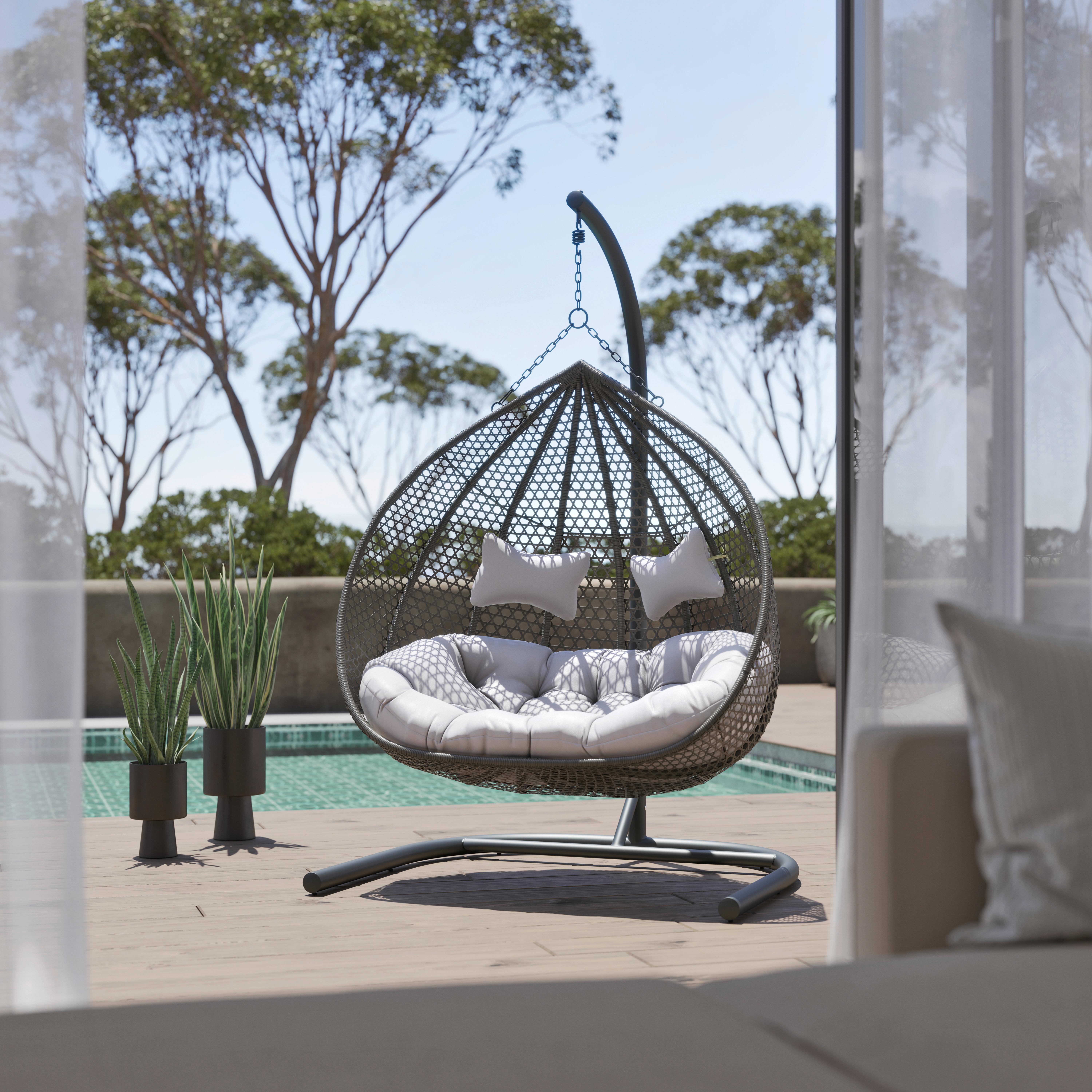 Závesné kreslo Bari - sivá/svetlosivá, Modern, kov/textil (130/201/116cm) - Bessagi Garden