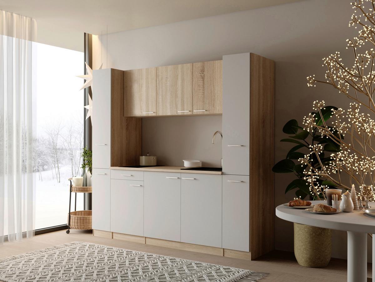 KÜCHENBLOCK Ingrid, Weiß B: 210 cm - Eichefarben/Weiß, Design, Holzwerkstoff (210cm) - Respekta