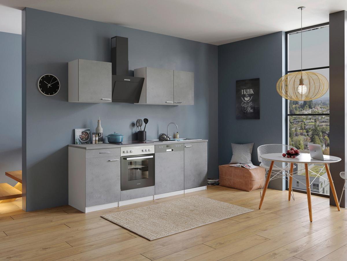 Küchenblock Malia B: 220 cm Grau, mit Geräte - Weiß/Grau, Basics, Holzwerkstoff (220cm) - Respekta
