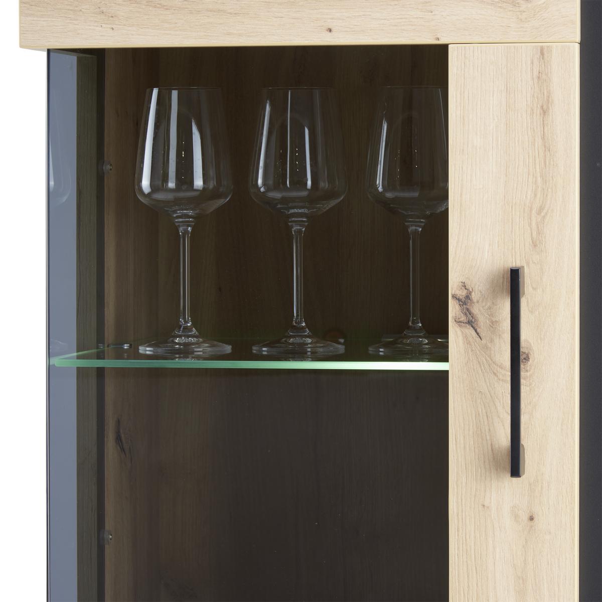 VITRÍNA NATURE - barvy dubu/černá, Konvenční, kov/kompozitní dřevo (95/144,3/42cm)