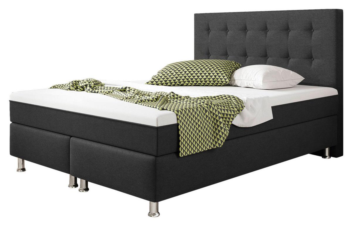 Boxspringbett Köln Plus-F - Anthrazit/Silberfarben, KONVENTIONELL, Textil (140/115/210cm) - MID.YOU