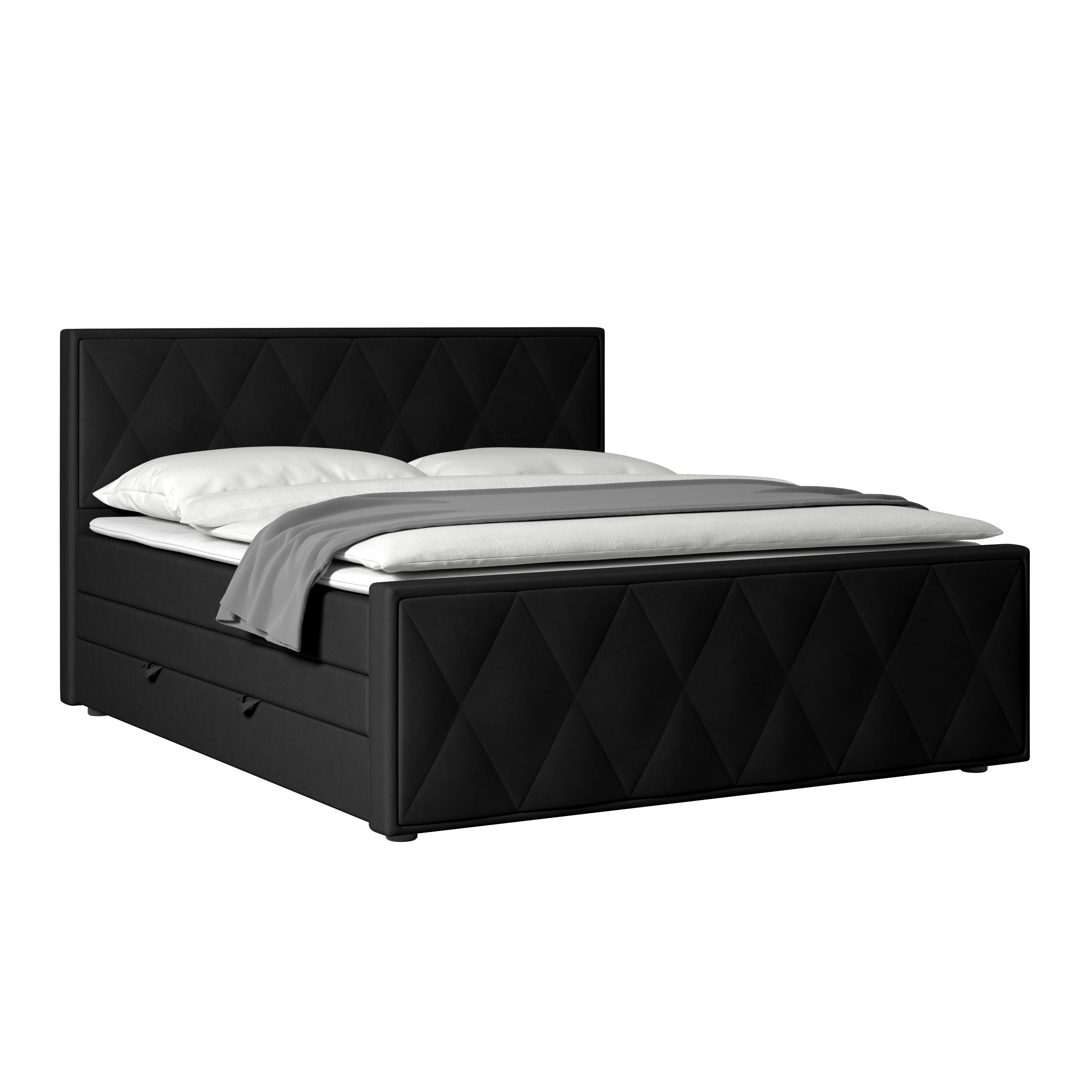 Boxspringbett Porto 180x200 Cm Schwarz - Schwarz, MODERN, Holzwerkstoff/Kunststoff (180/200cm) - MID.YOU