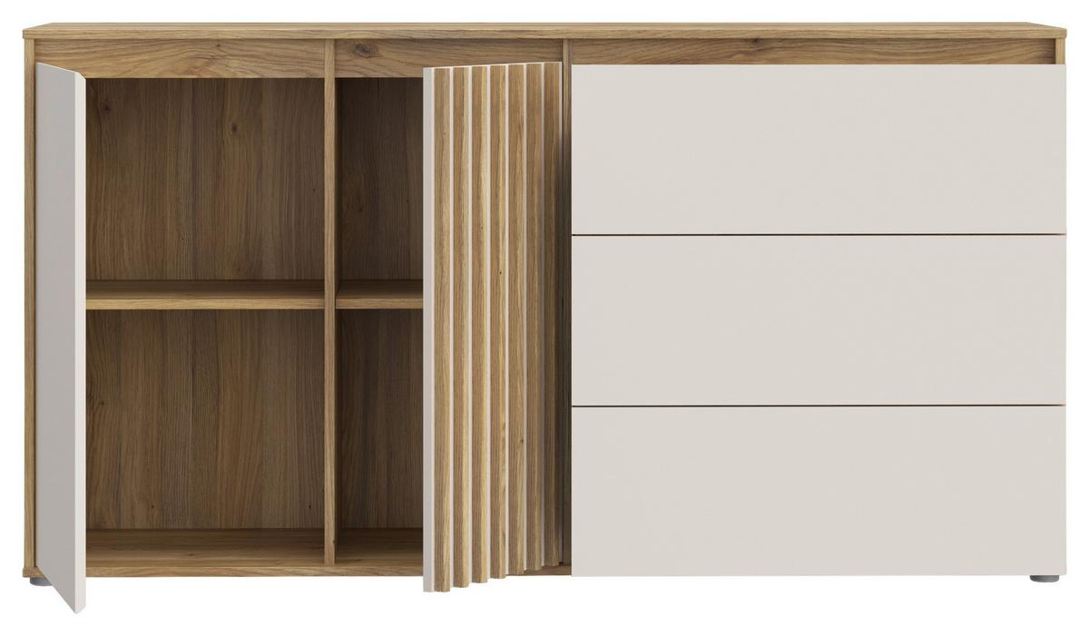 Komód Eliston - tölgyfa színű/homokszínű, Natur, műanyag/faalapú anyag (159,3/84,9/41,5cm) - Modern Living
